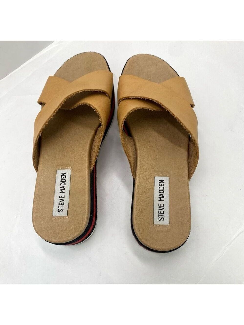 Steve Madden Asher Platform Sandals WM 8 Tan Brown Red Slide On Strappy Y2K Styl - Picture 8 of 11